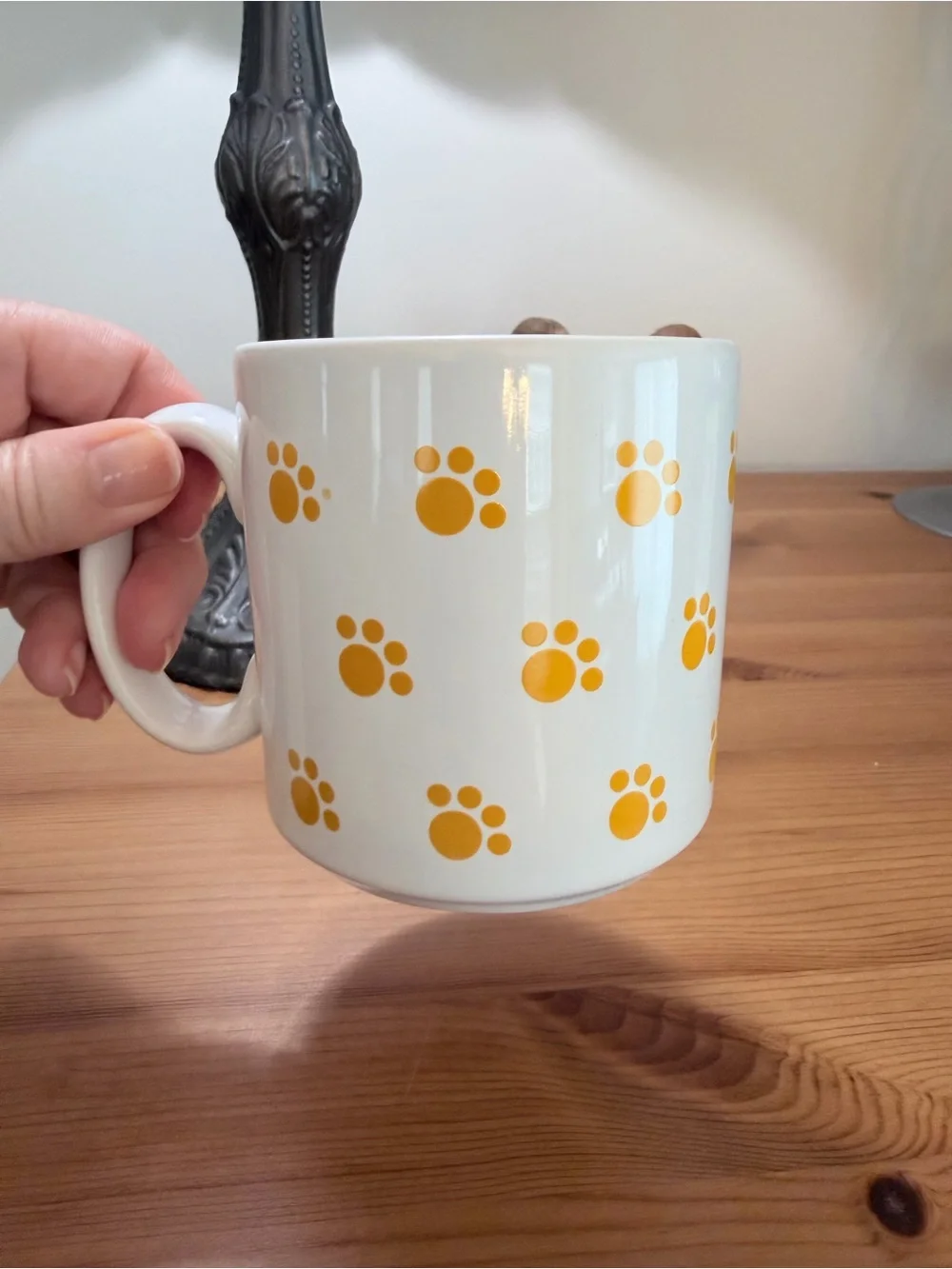 White Ceramic Pet Bowl with Yellow Paw Pattern